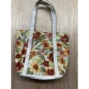 Longaberger Heritage Floral Cotton Lunch Tote Bag Small Orange Multicolor